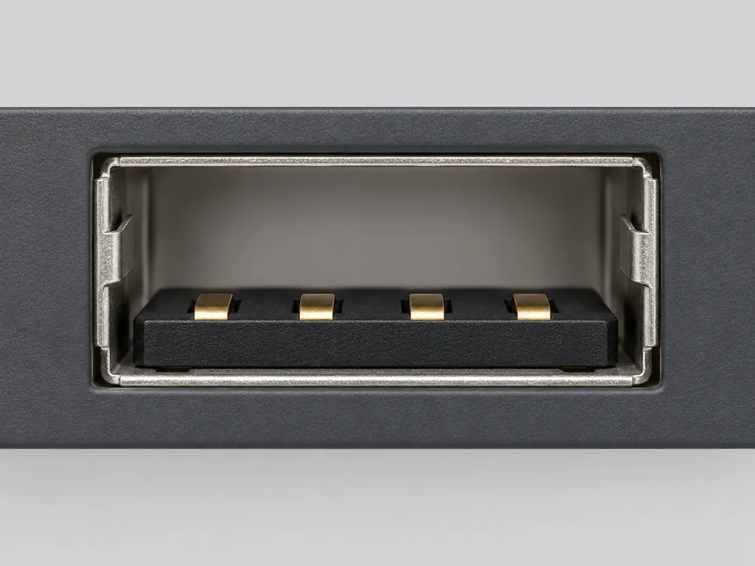USB Type-A: fitted in place. Computer-generated illustration, not a photograph.