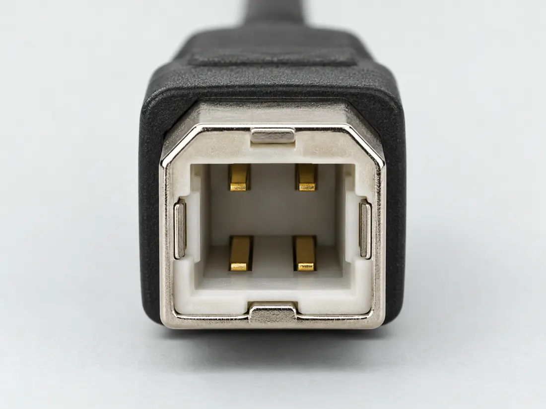 USB Type-B: mating face. Computer-generated illustration, not a photograph.
