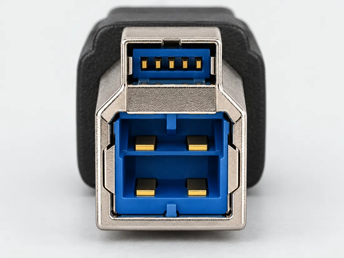 SuperSpeed USB Type-B: mating face. Computer-generated illustration, not a photograph.