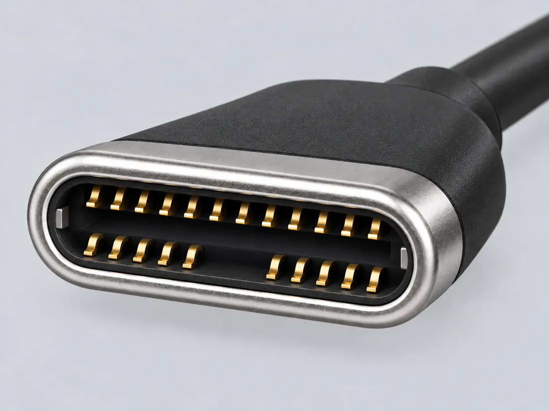 USB Type-C cable plug, computer-generated illustration, not a photograph