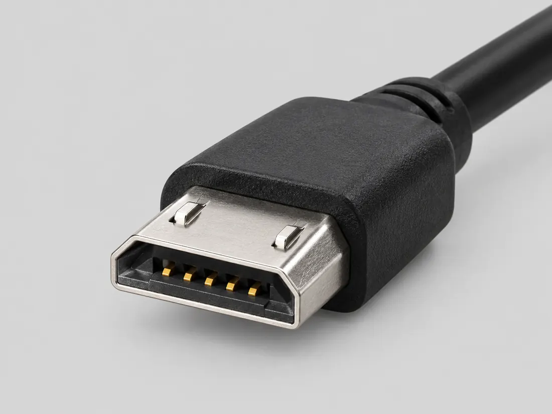 Micro-USB Type-B: three-quarter view. Computer-generated illustration, not a photograph.