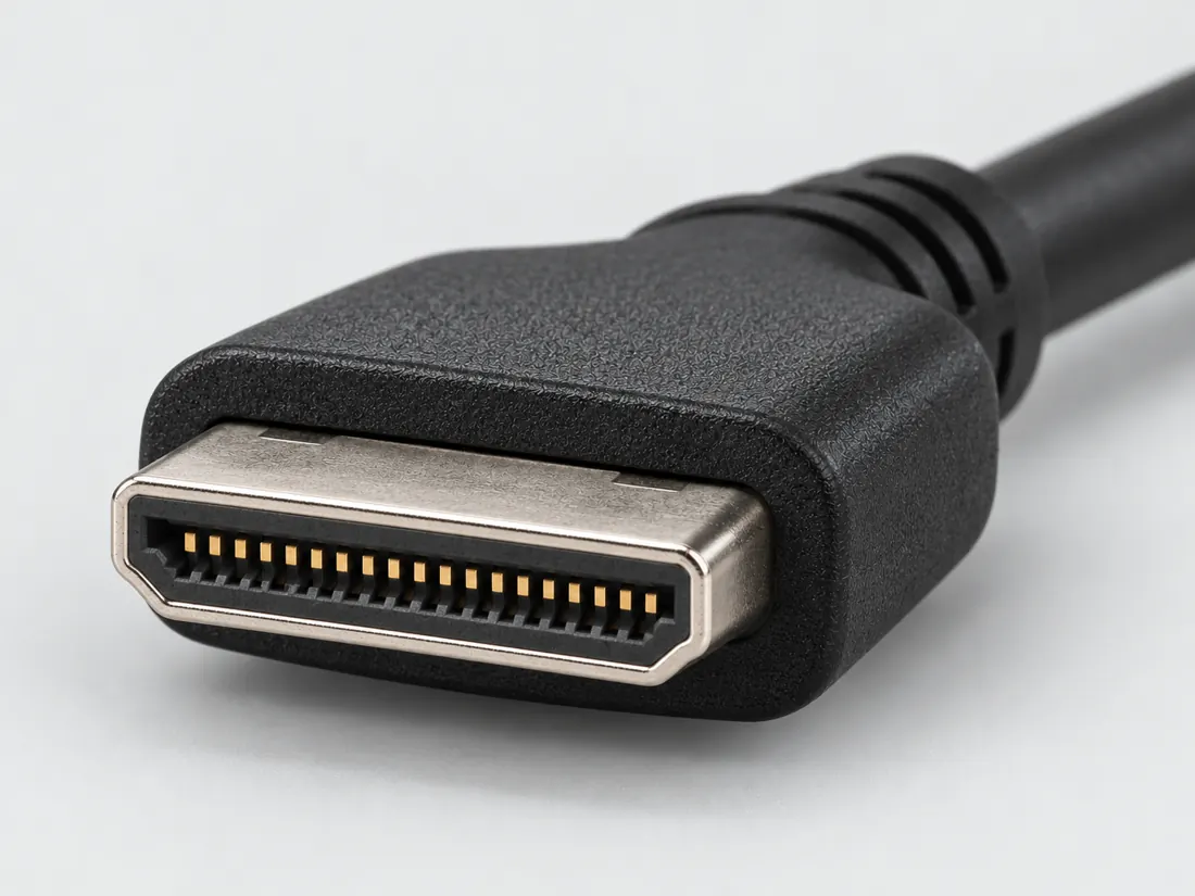 Mini HDMI Type-C: three-quarter view. Computer-generated illustration, not a photograph.