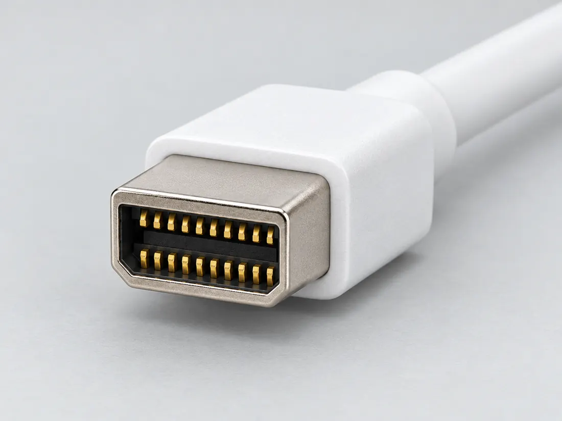 Mini DisplayPort connector: three-quarter view. Computer-generated illustration, not a photograph.