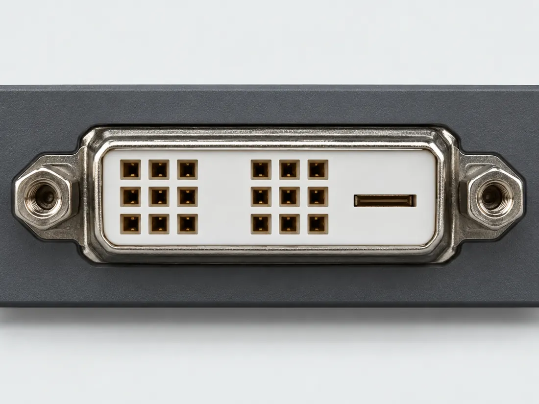 DVI-D single-link connector: fitted in place. Computer-generated illustration, not a photograph.