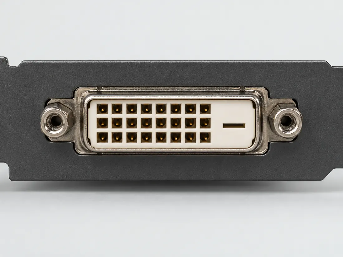 DVI-D dual-link connector: fitted in place. Computer-generated illustration, not a photograph.