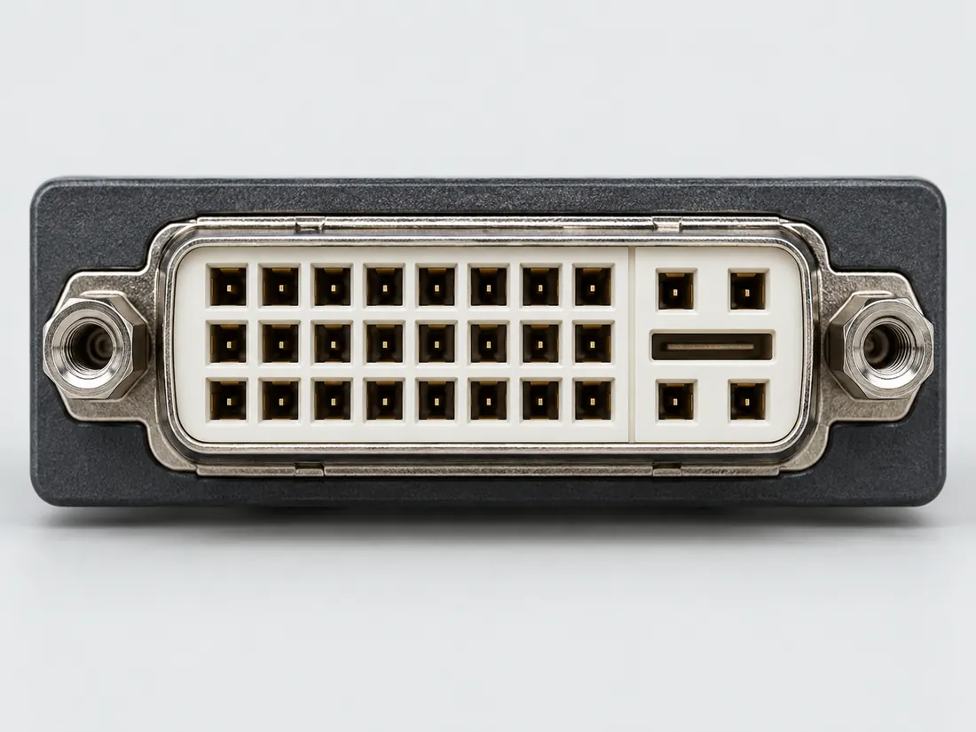 DVI-I dual-link connector: fitted in place. Computer-generated illustration, not a photograph.