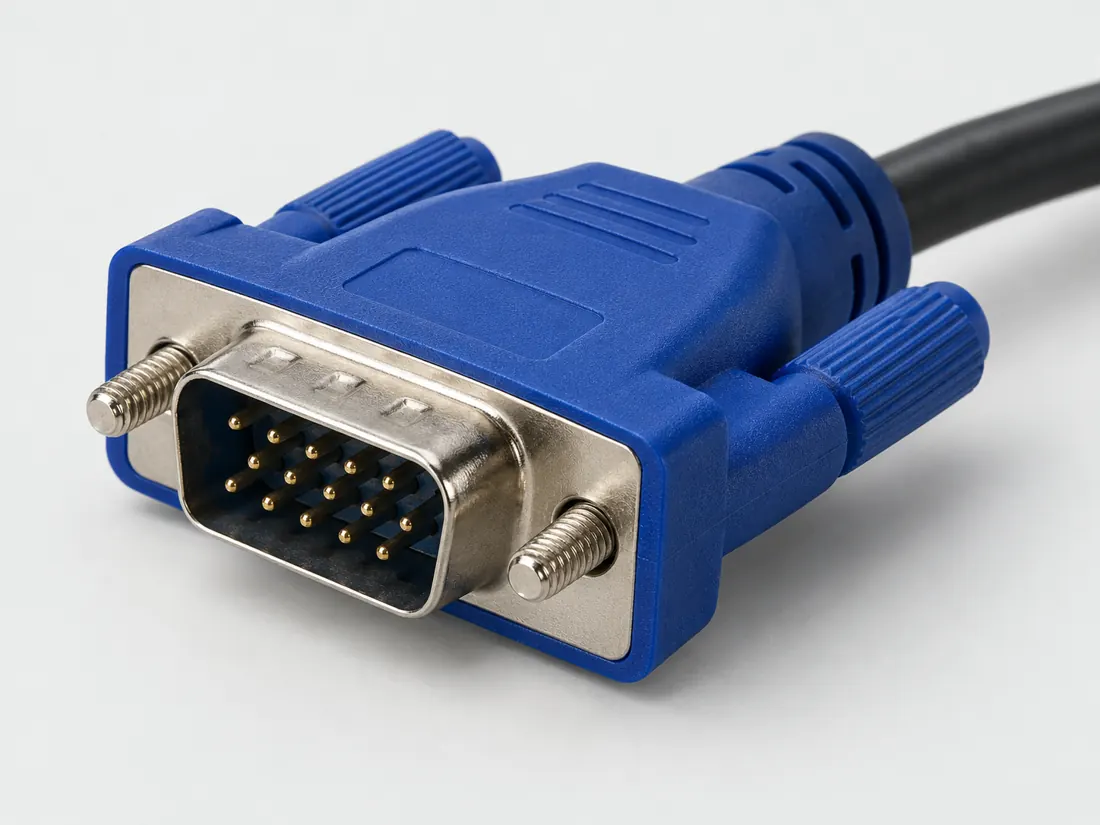 VGA DE-15 connector: three-quarter view. Computer-generated illustration, not a photograph.