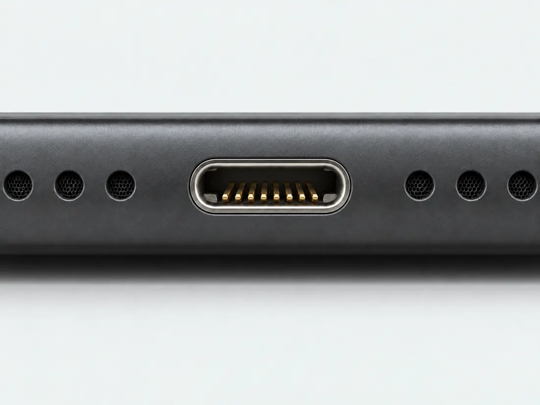 Lightning connector: fitted in place. Computer-generated illustration, not a photograph.
