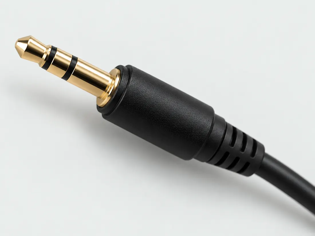 3.5 mm TRS connector: three-quarter view. Computer-generated illustration, not a photograph.