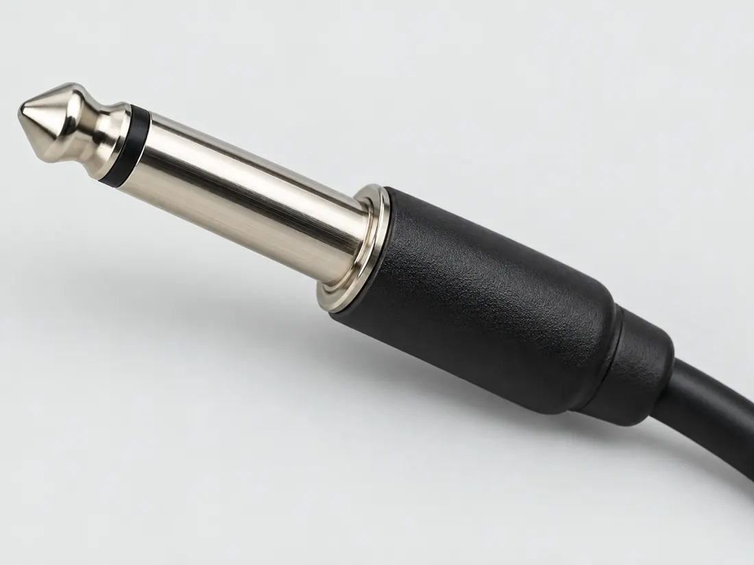 6.35 mm TS connector: three-quarter view. Computer-generated illustration, not a photograph.