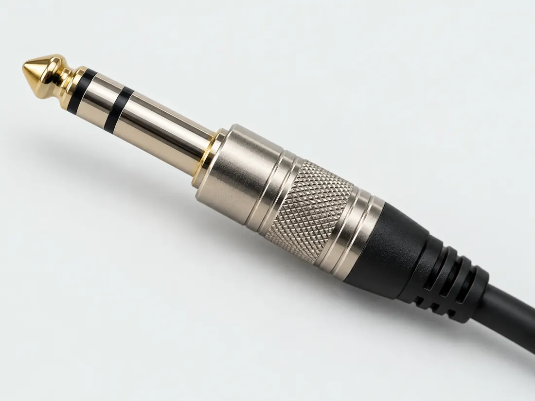 6.35 mm TRS connector: three-quarter view. Computer-generated illustration, not a photograph.