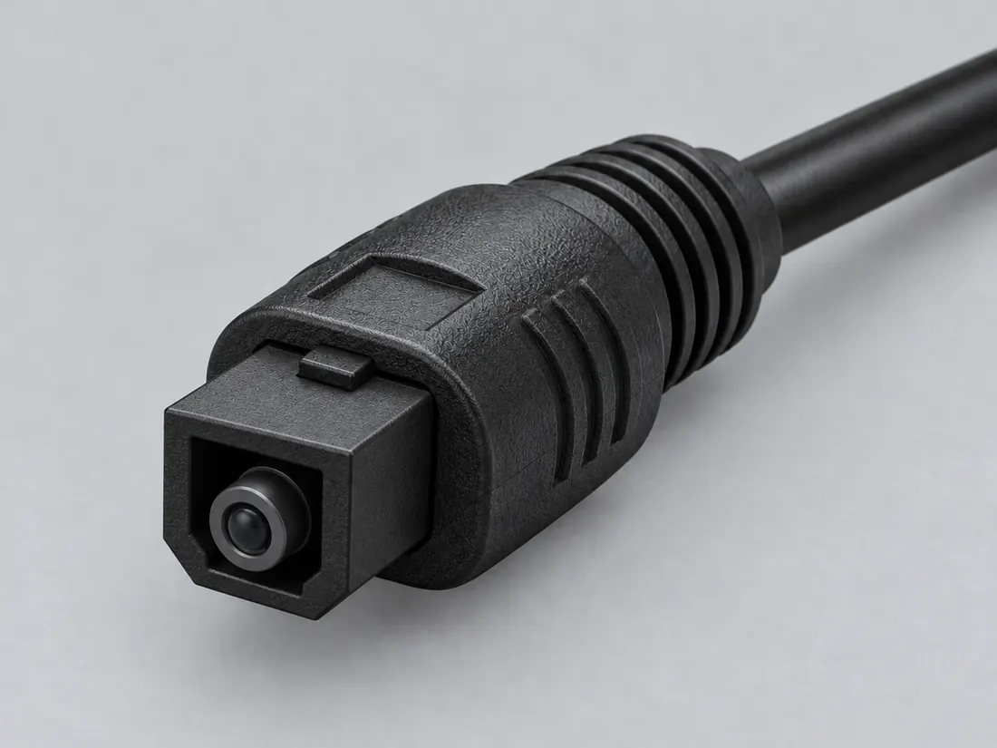 TOSLINK connector: three-quarter view. Computer-generated illustration, not a photograph.