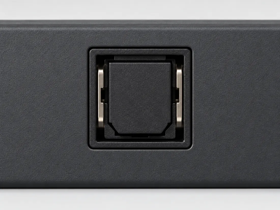 TOSLINK connector: fitted in place. Computer-generated illustration, not a photograph.