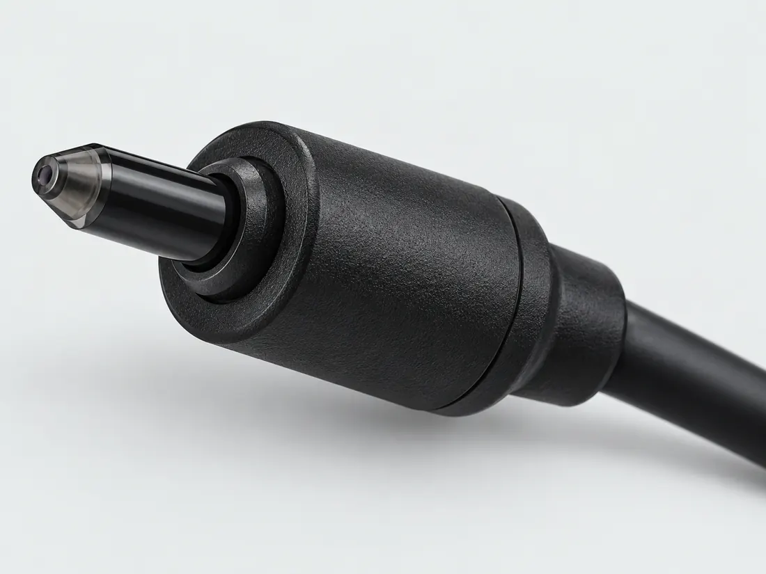 Mini-TOSLINK connector: three-quarter view. Computer-generated illustration, not a photograph.