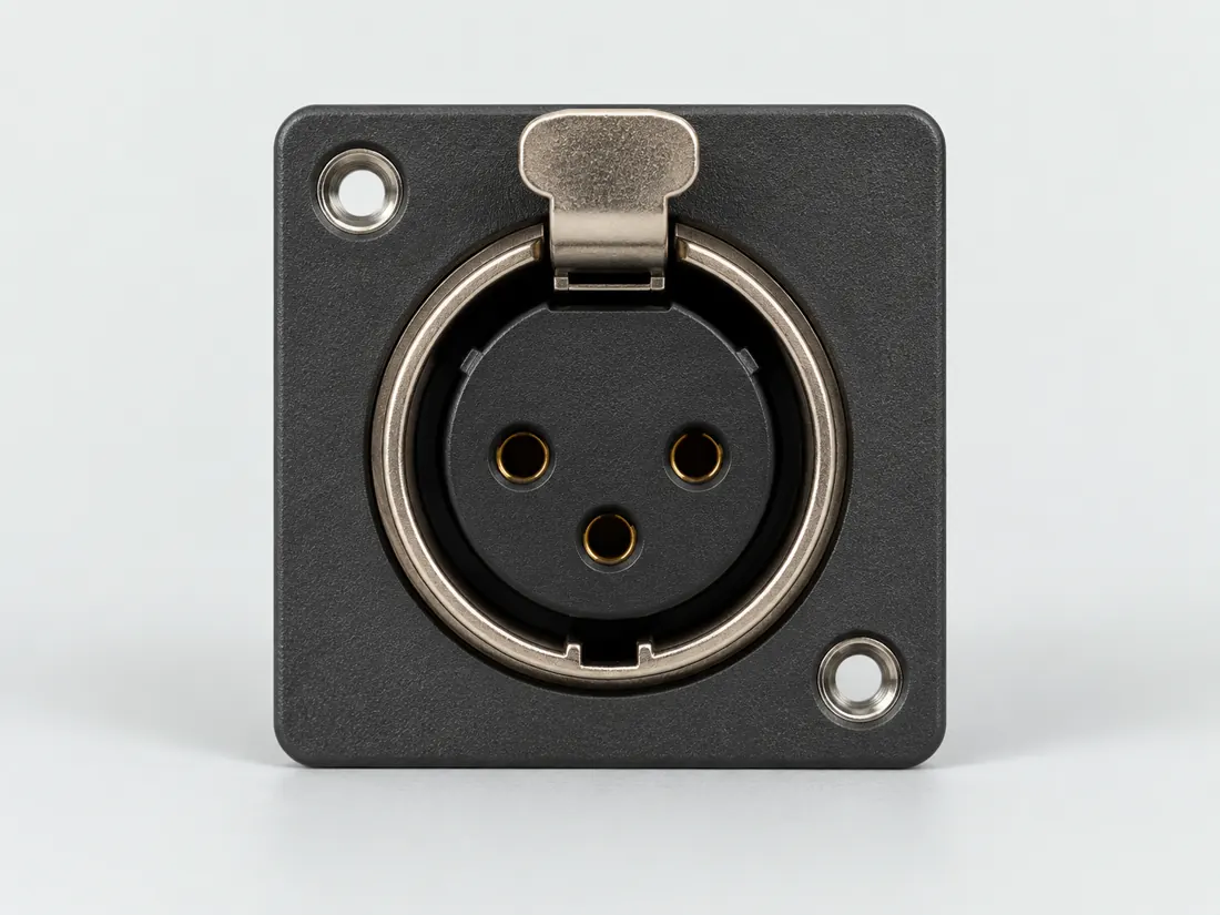 3-pin XLR connector: fitted in place. Computer-generated illustration, not a photograph.