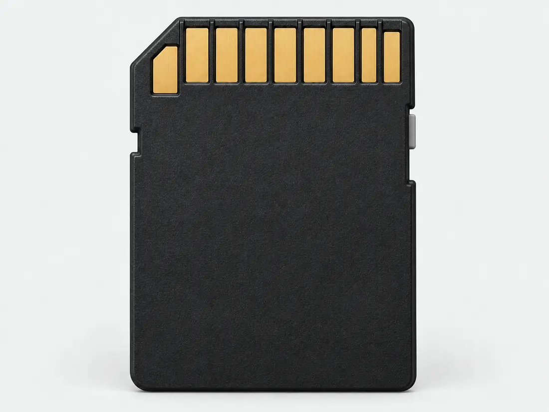 Full-size SD card form: mating face. Computer-generated illustration, not a photograph.