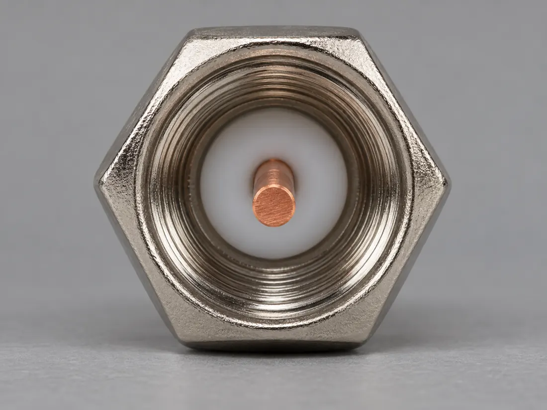 F-type coaxial connector: mating face. Computer-generated illustration, not a photograph.