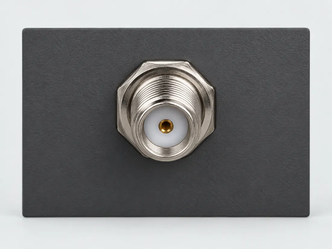 F-type coaxial connector: fitted in place. Computer-generated illustration, not a photograph.