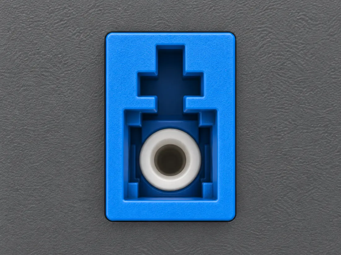 LC fiber connector: fitted in place. Computer-generated illustration, not a photograph.