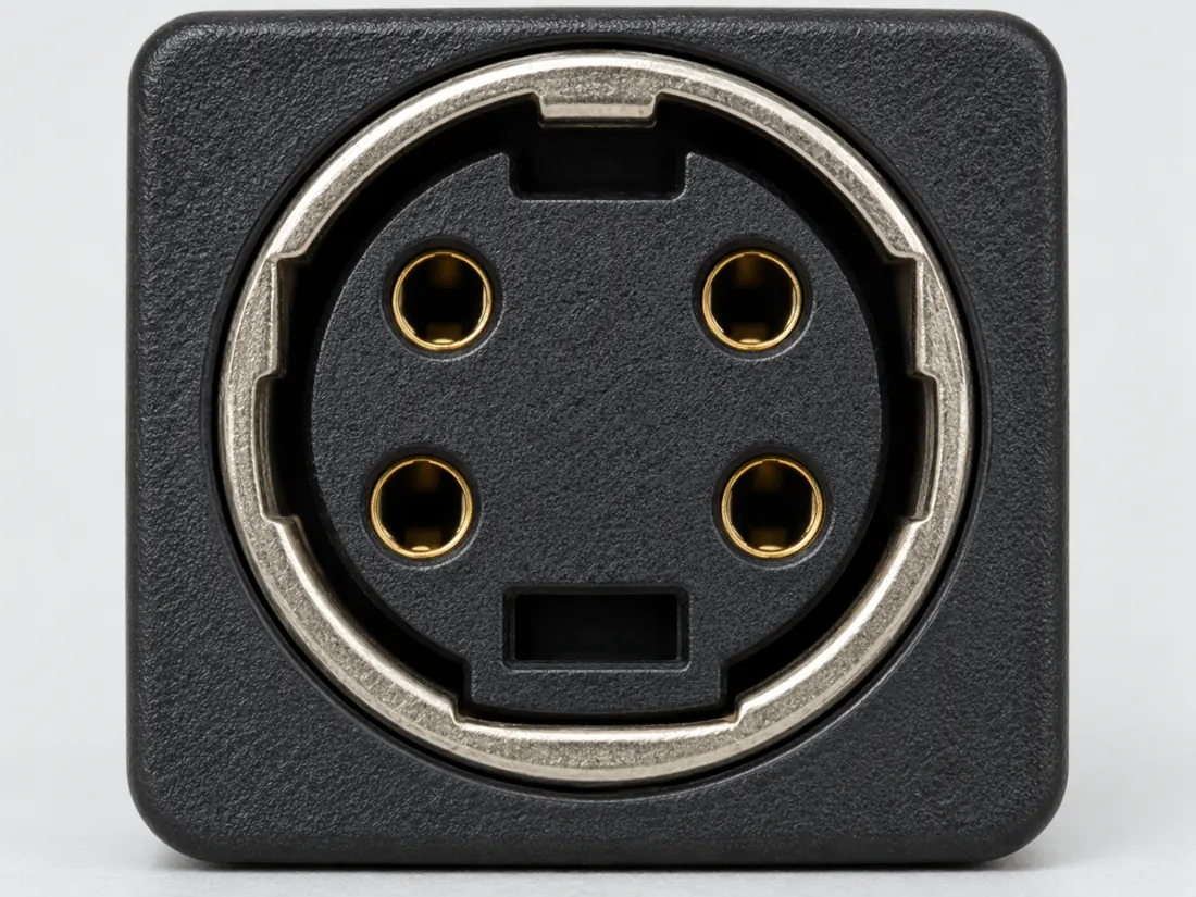 4-pin Mini-DIN (S-Video form): fitted in place. Computer-generated illustration, not a photograph.