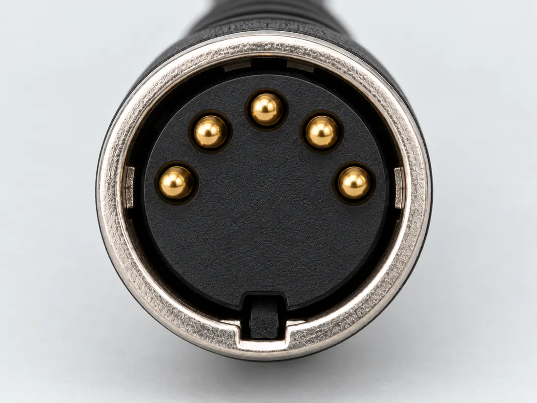 5-pin DIN connector: MIDI and legacy uses: mating face. Computer-generated illustration, not a photograph.