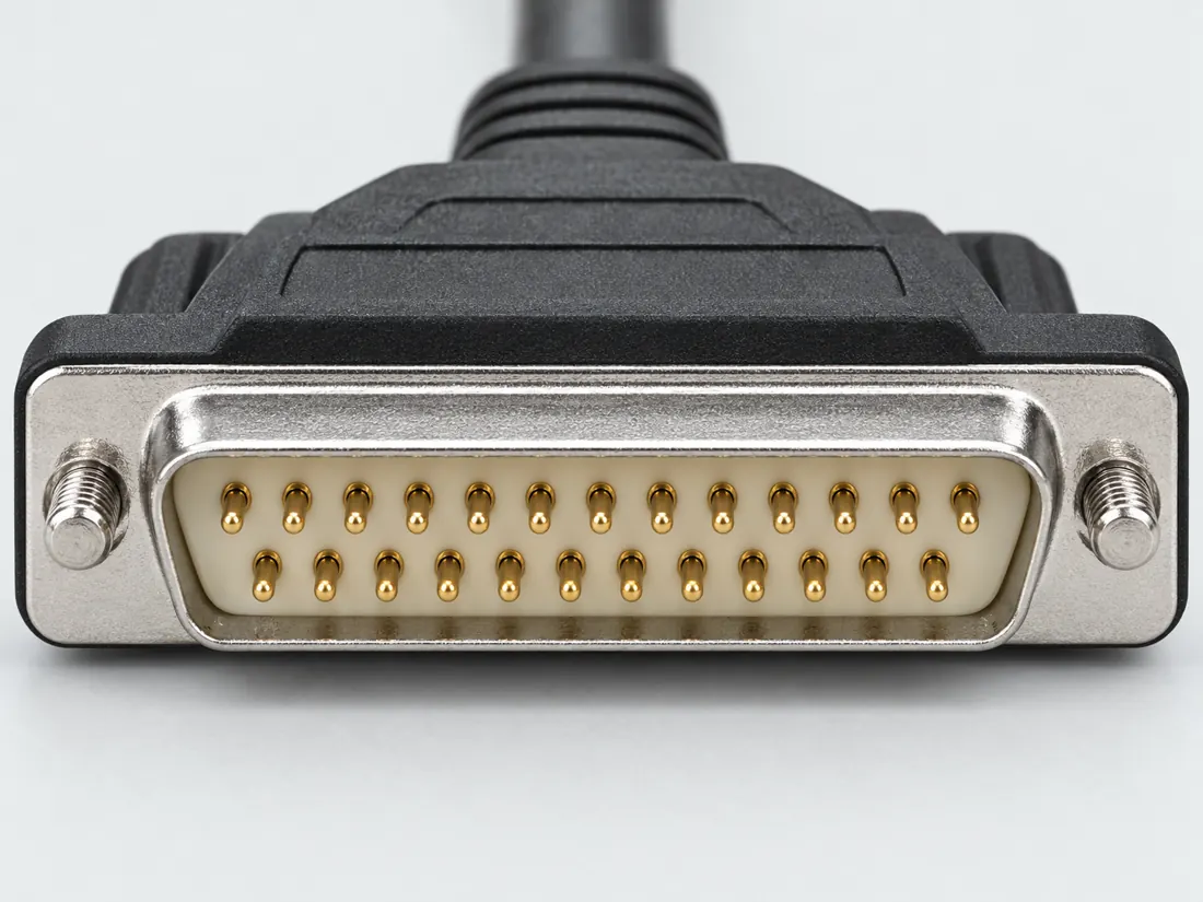 DB25 D-sub connector: mating face. Computer-generated illustration, not a photograph.