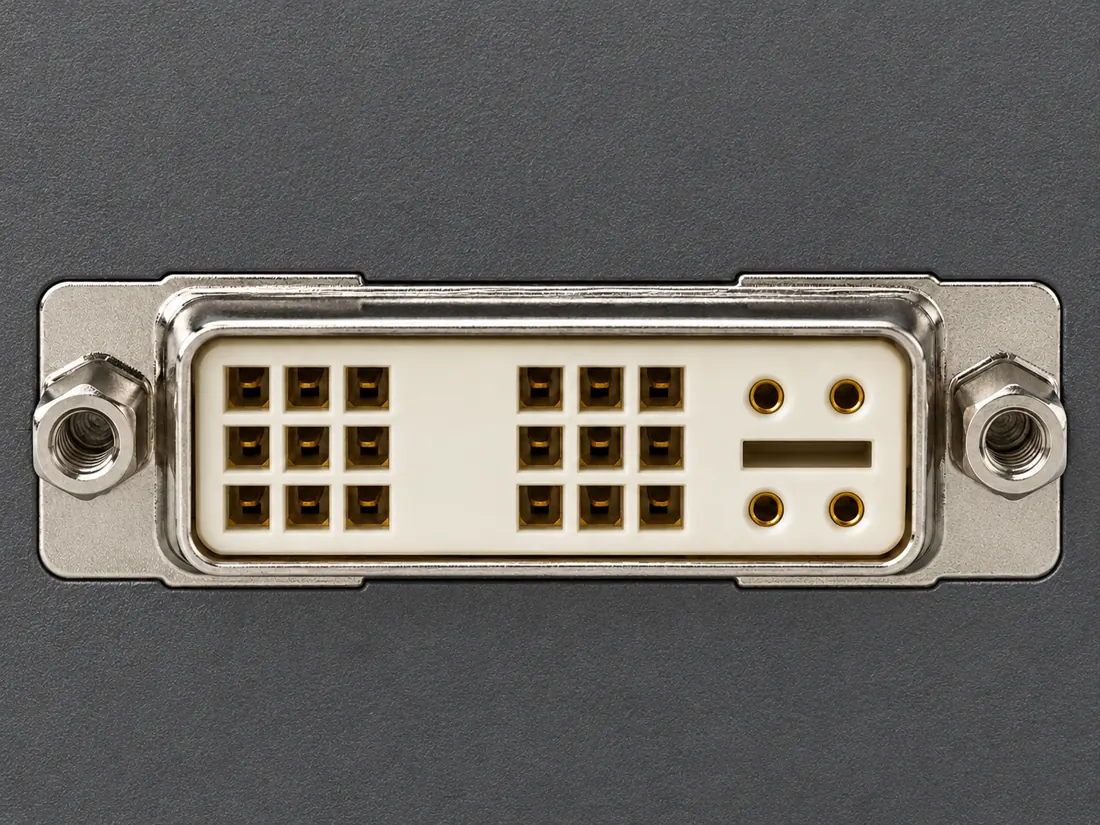 DVI-I single-link connector: fitted in place. Computer-generated illustration, not a photograph.