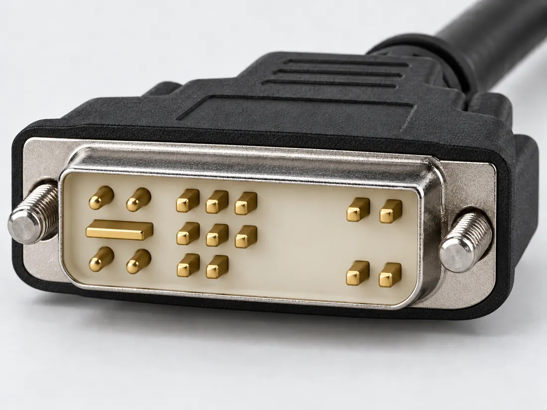 DVI-A connector: three-quarter view. Computer-generated illustration, not a photograph.