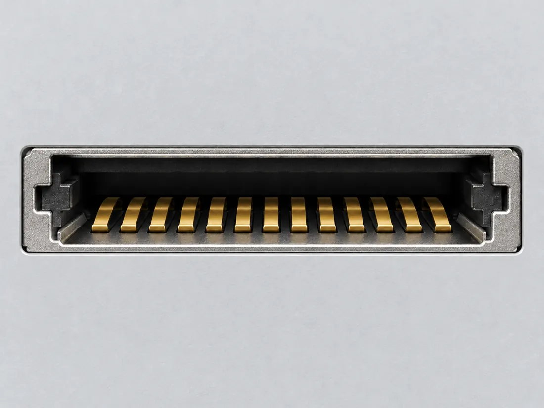 CFexpress Type A card interface: fitted in place. Computer-generated illustration, not a photograph.