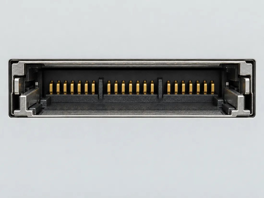 CFexpress Type B card interface: fitted in place. Computer-generated illustration, not a photograph.