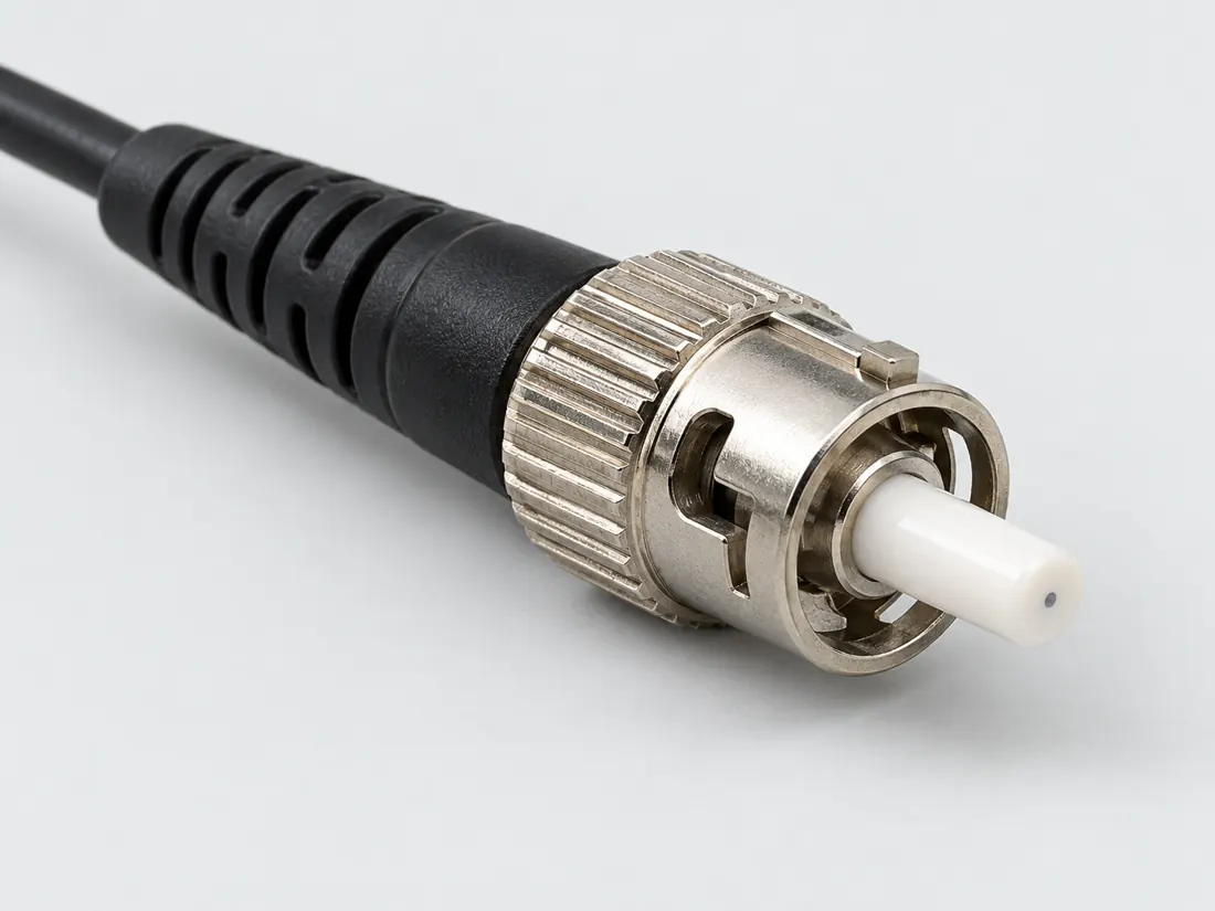 ST fiber connector: three-quarter view. Computer-generated illustration, not a photograph.