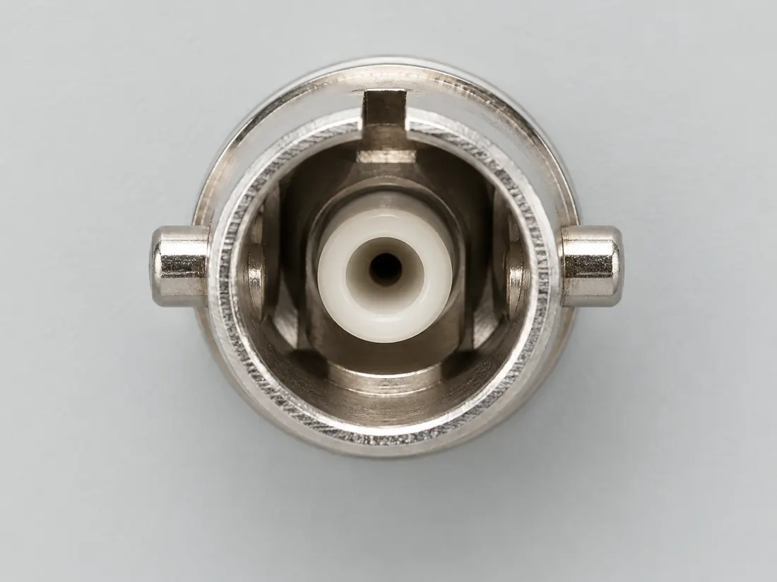 ST fiber connector: fitted in place. Computer-generated illustration, not a photograph.