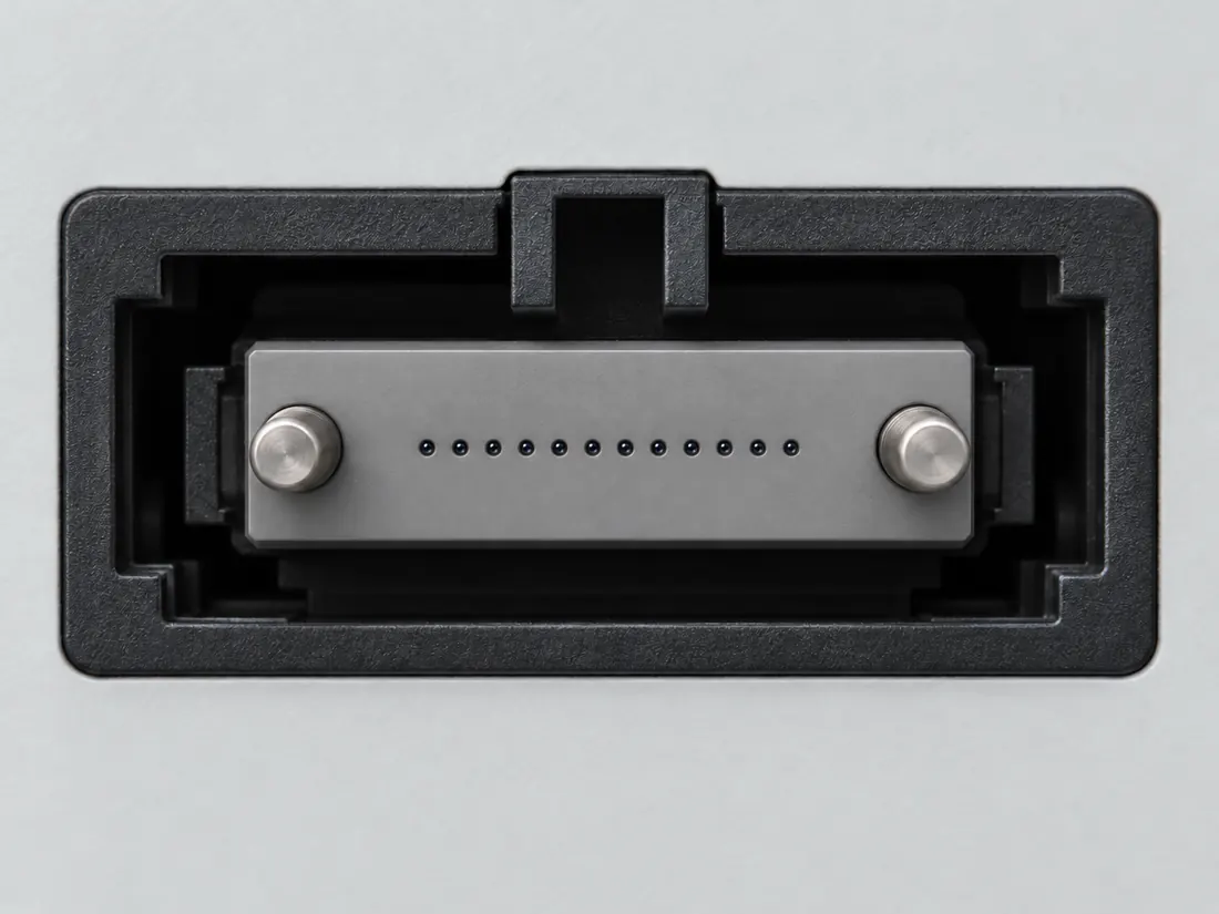 MPO multi-fiber connector: fitted in place. Computer-generated illustration, not a photograph.