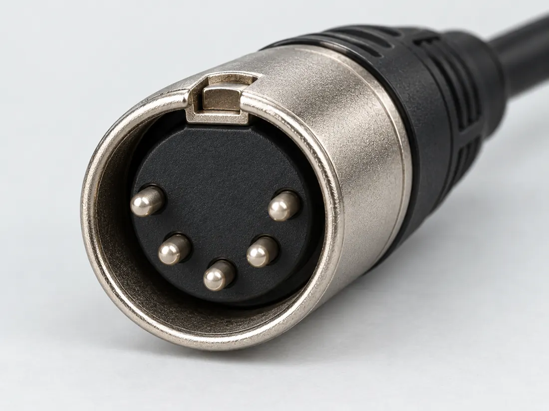 5-pin XLR connector: three-quarter view. Computer-generated illustration, not a photograph.