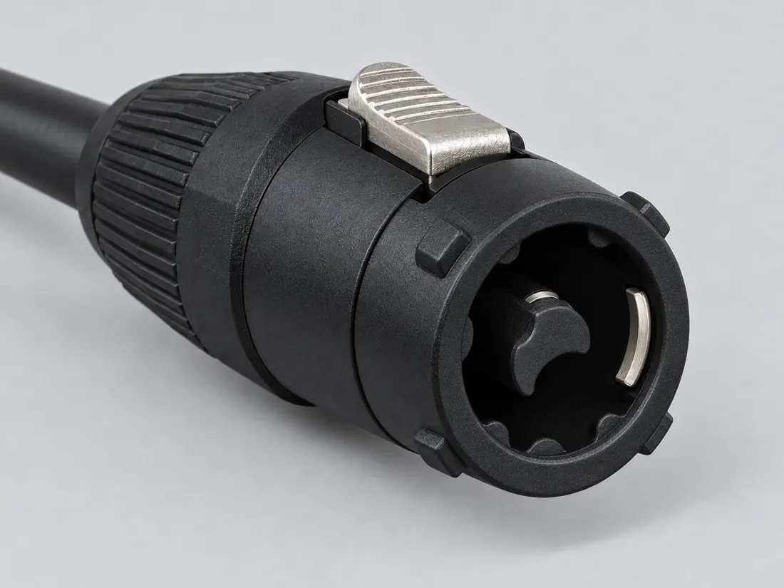 2-pole speakON loudspeaker connector: three-quarter view. Computer-generated illustration, not a photograph.