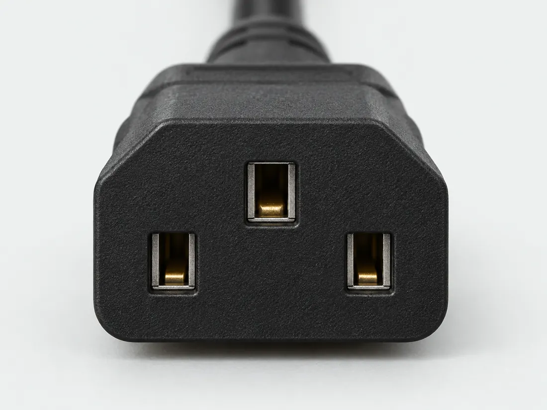 IEC 60320 C13 cord connector: mating face. Computer-generated illustration, not a photograph.