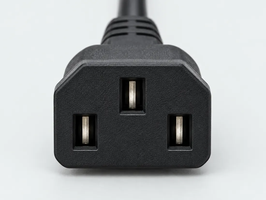 IEC 60320 C14 appliance inlet: fitted in place. Computer-generated illustration, not a photograph.