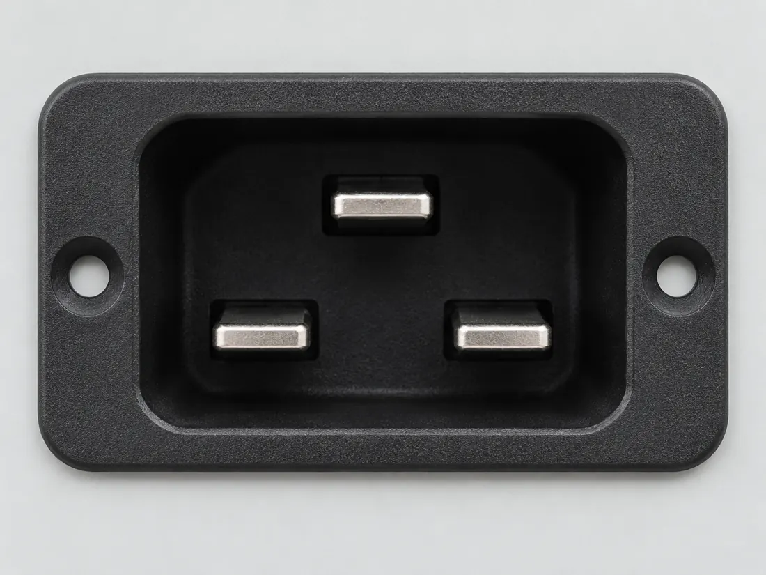 IEC 60320 C20 appliance inlet: mating face. Computer-generated illustration, not a photograph.