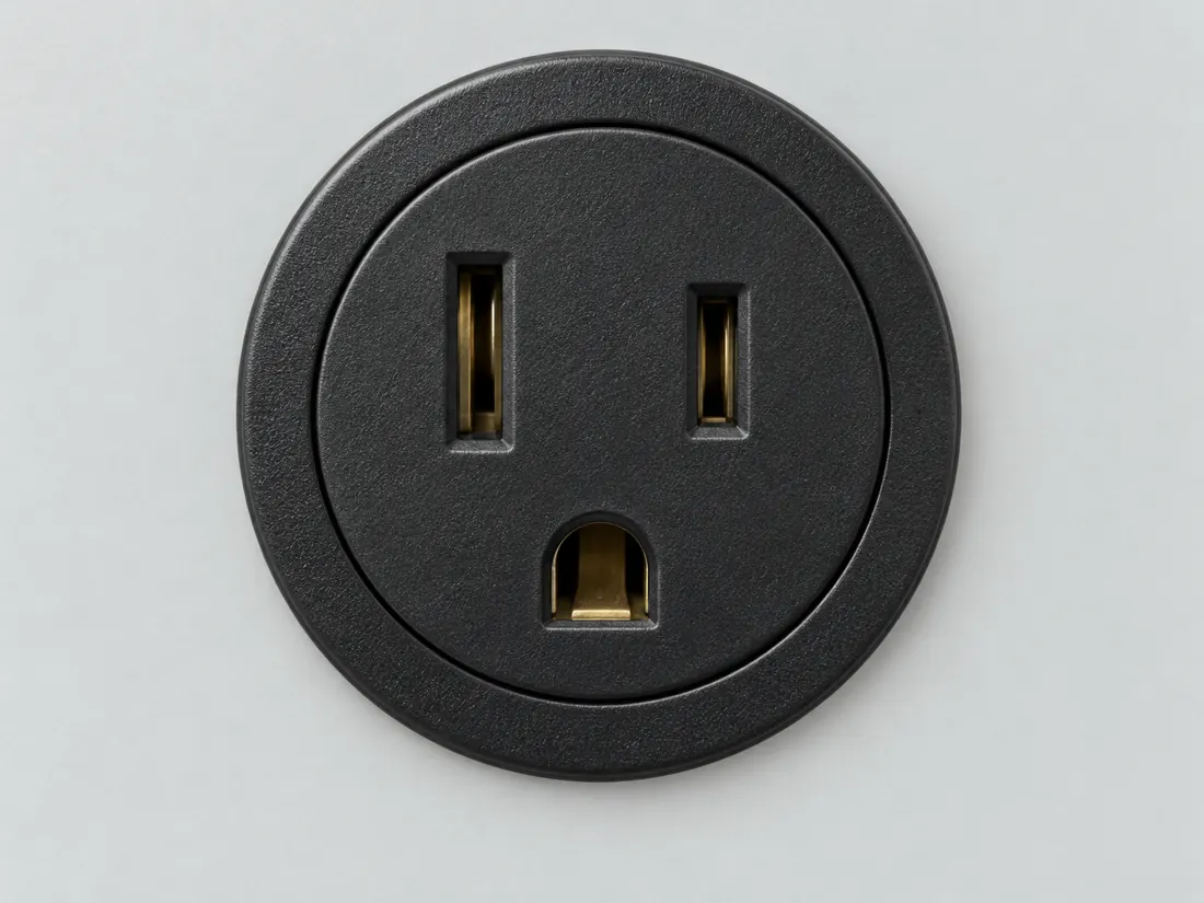 NEMA 5-15R receptacle: fitted in place. Computer-generated illustration, not a photograph.