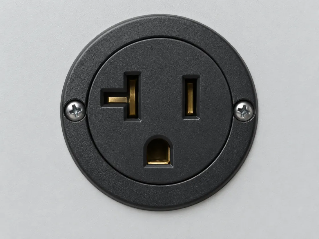 NEMA 5-20P plug: fitted in place. Computer-generated illustration, not a photograph.