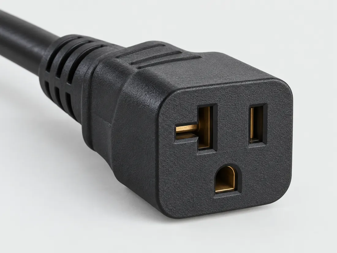 NEMA 5-20R receptacle: three-quarter view. Computer-generated illustration, not a photograph.