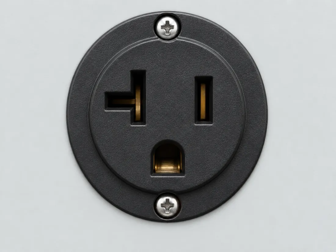 NEMA 5-20R receptacle: fitted in place. Computer-generated illustration, not a photograph.