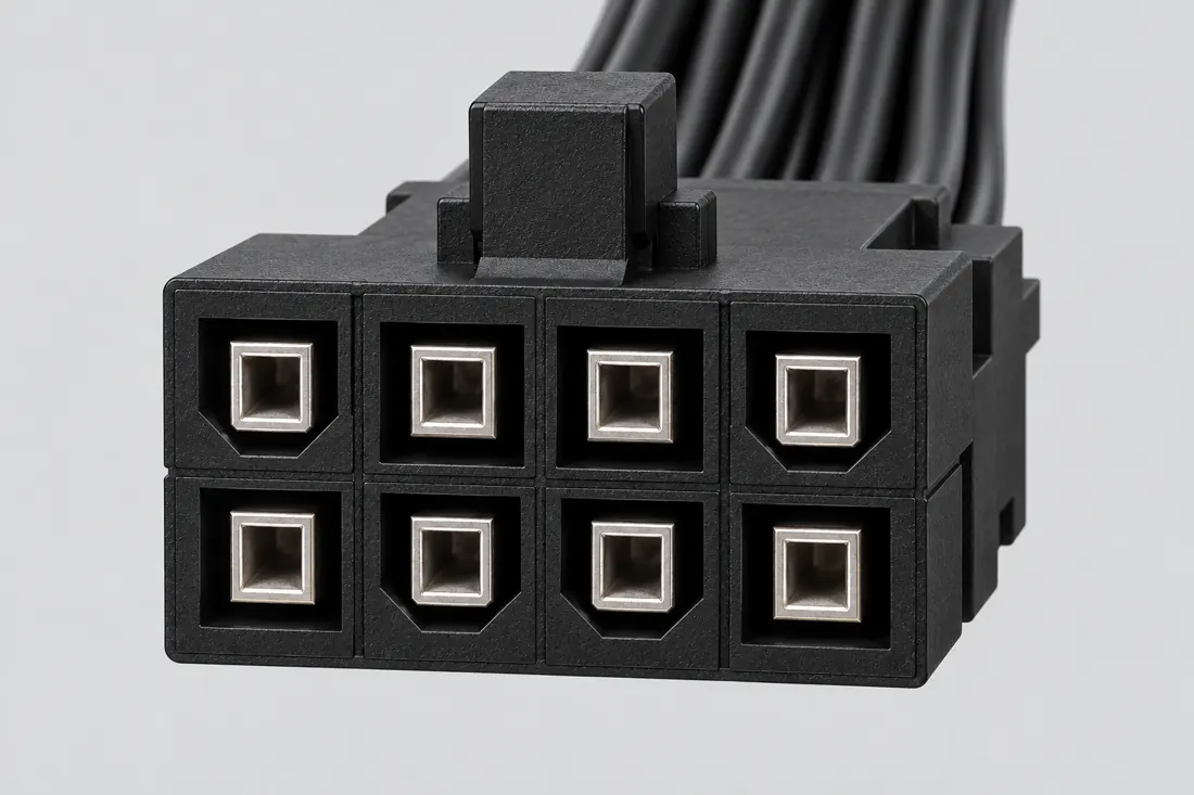 8-pin +12 V CPU power connector (EPS12V form): three-quarter view. Computer-generated illustration, not a photograph.