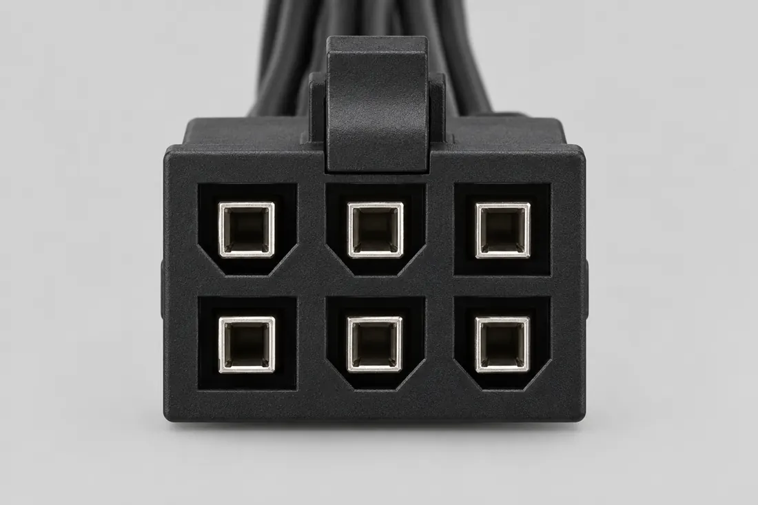 PCIe 6-pin auxiliary power connector: mating face. Computer-generated illustration, not a photograph.