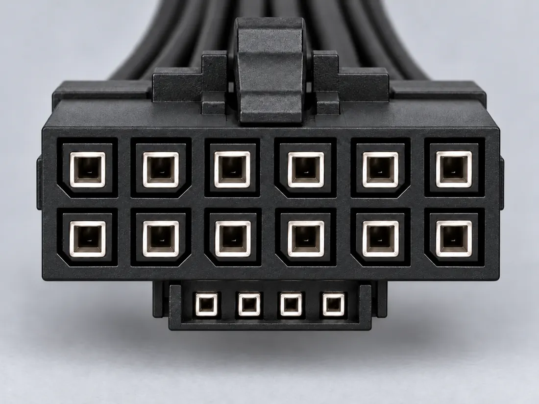 12VHPWR 16-contact auxiliary power connector: mating face. Computer-generated illustration, not a photograph.