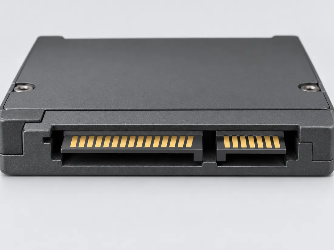SATA 15-pin power connector: fitted in place. Computer-generated illustration, not a photograph.