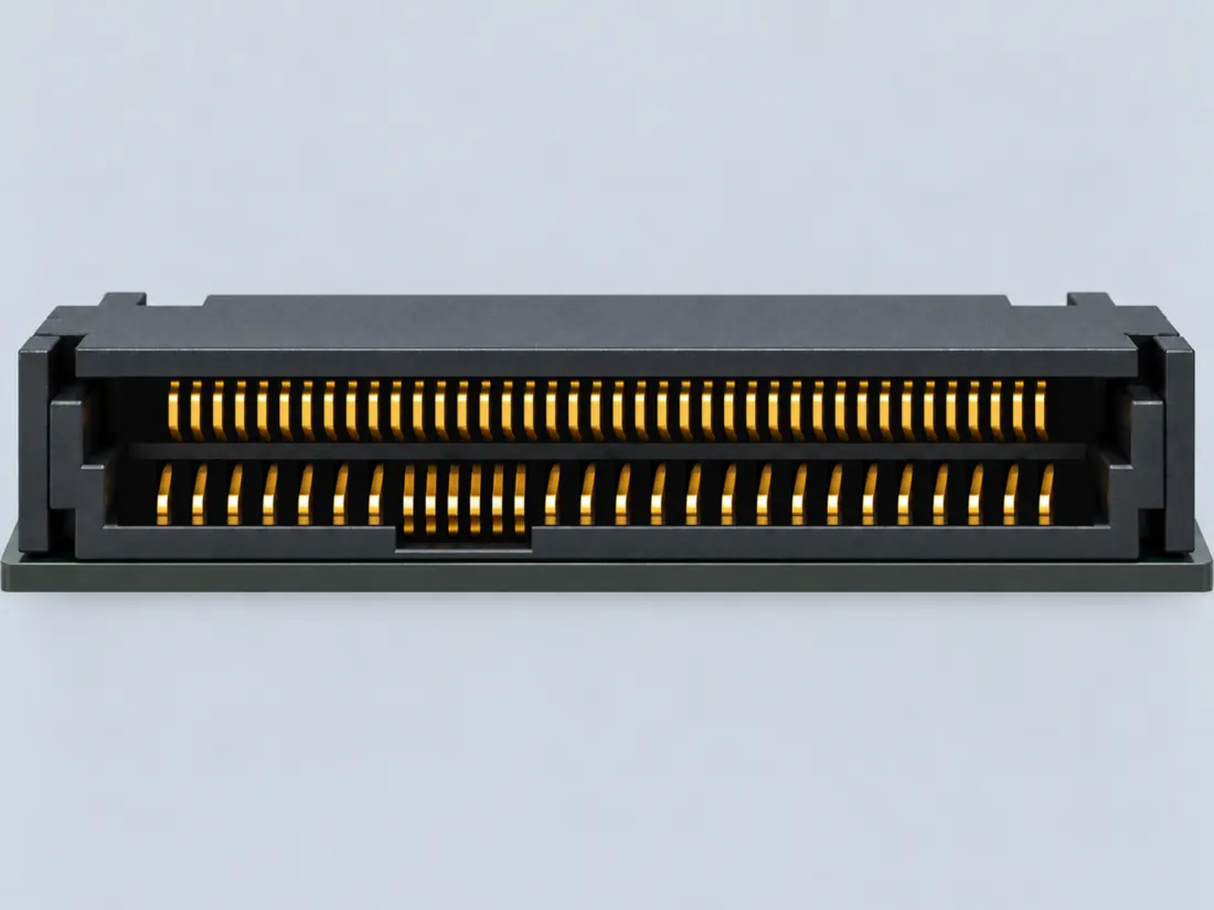 U.2 / U.3 SFF-8639 68-position drive connector: fitted in place. Computer-generated illustration, not a photograph.