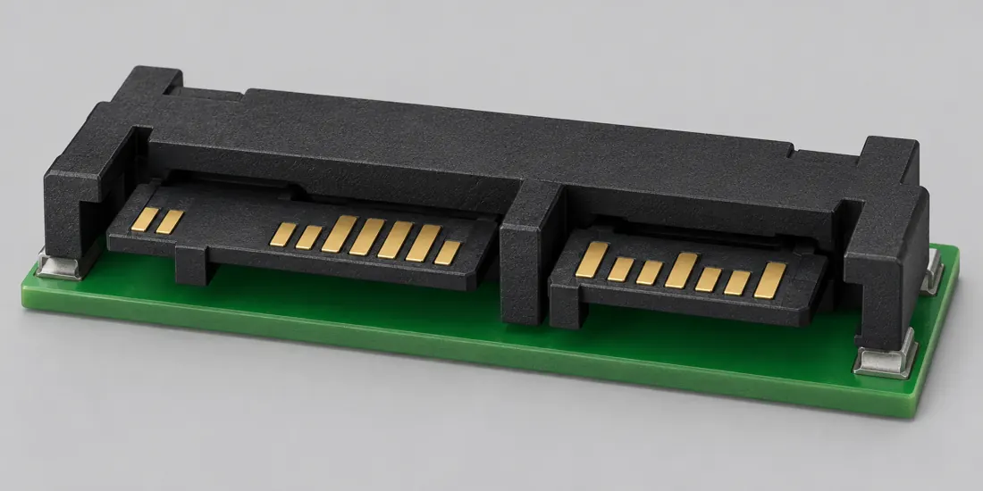 Micro SATA connector: three-quarter view. Computer-generated illustration, not a photograph.