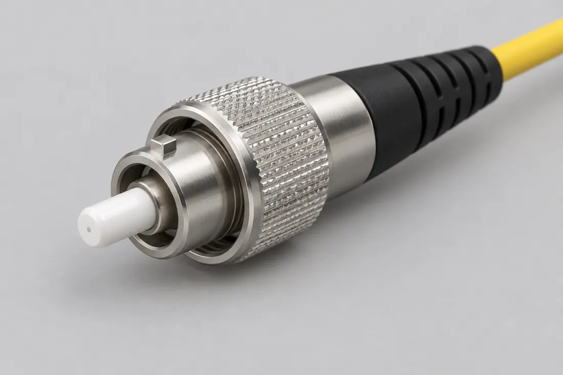 FC fiber connector: three-quarter view. Computer-generated illustration, not a photograph.