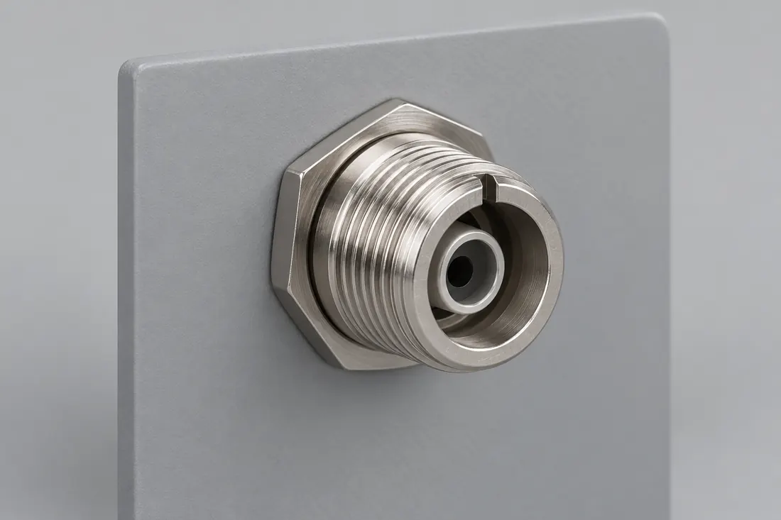 FC fiber connector: fitted in place. Computer-generated illustration, not a photograph.